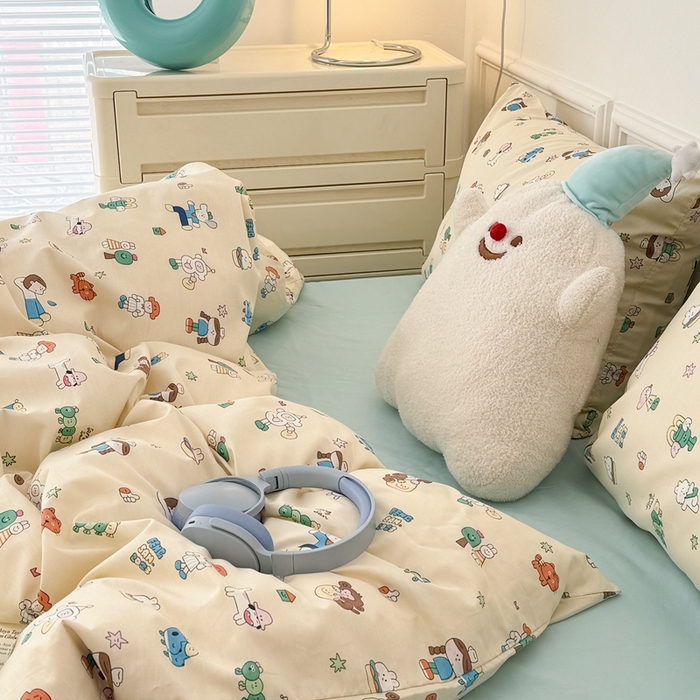 91家纺网 家纺一手货源 找家纺 昔可家纺 2024开春新款全棉印花卡通四件套 潮趣小卡通