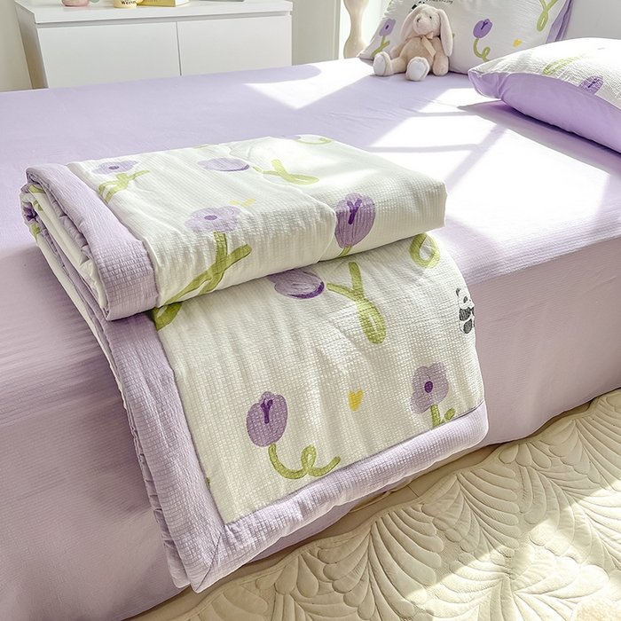 91家纺网 家纺一手货源 找家纺 安哆啦家纺 2024新款A类泡泡棉印花夏被四件套 郁金香