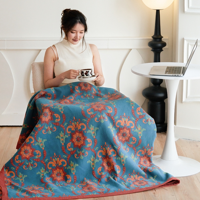 91家纺网 家纺一手货源 找家纺 棠薇家纺 2025新款60S新疆长绒棉细纱毛巾被盖毯大床盖 温婉花境