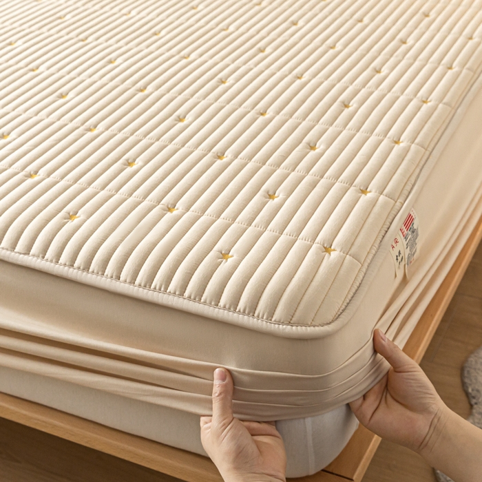 91家纺网 家纺一手货源 找家纺 鑫钰 新款刺绣防水床笠床垫保护罩床罩-星愿 星愿-奶糖咖