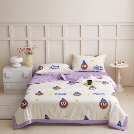 怡家居 2024新款全棉印花手包边夏被四件套 微笑曲奇