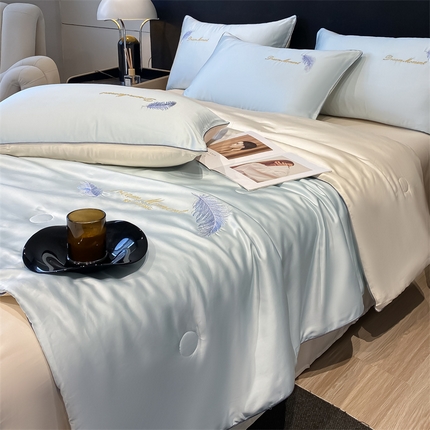 91家纺网 家纺一手货源 找家纺 （总）小久久（小九九） 2024新款水洗真丝刺绣夏被四件套-羽梦