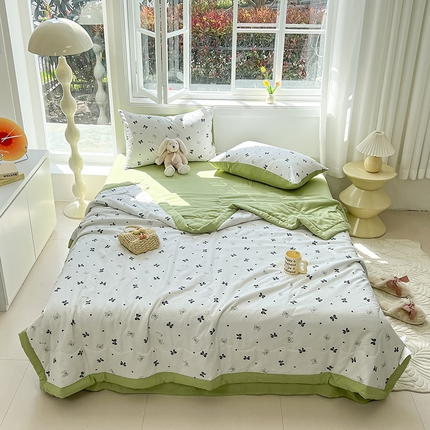 安哆啦家纺 2024新款A类泡泡棉印花夏被四件套 蝴蝶结