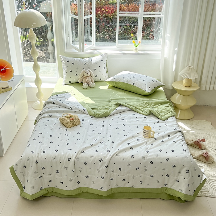 91家纺网 家纺一手货源 找家纺 安哆啦家纺 2024新款A类泡泡棉印花夏被四件套 蝴蝶结