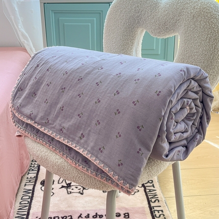 91家纺网 家纺一手货源 找家纺 （总）梦依依 2025新款全棉双层纱贝壳边夏被四件套