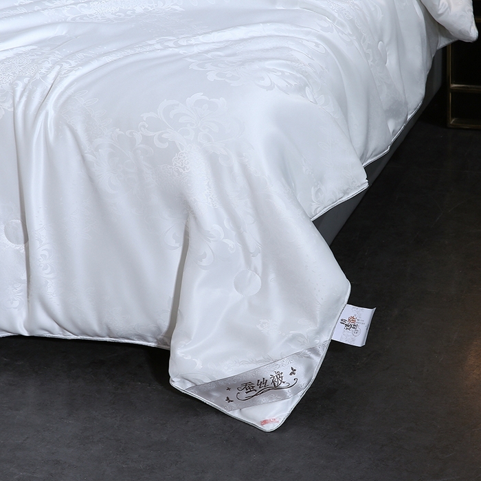 91家纺网 家纺一手货源 找家纺 恒鑫家纺 2025新款提花蚕丝夏凉被被子被芯 月光白