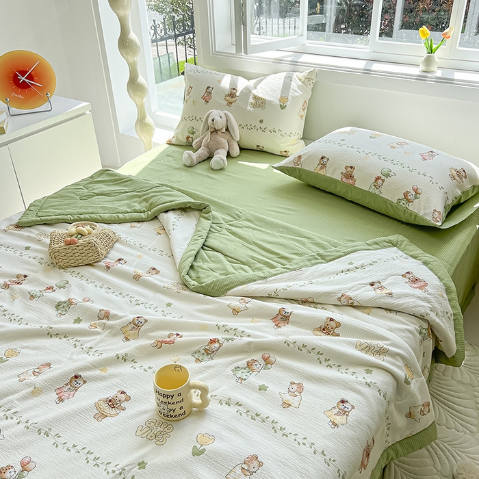 91家纺网 家纺一手货源 找家纺 安哆啦家纺 2024新款A类泡泡棉印花夏被四件套 束漫