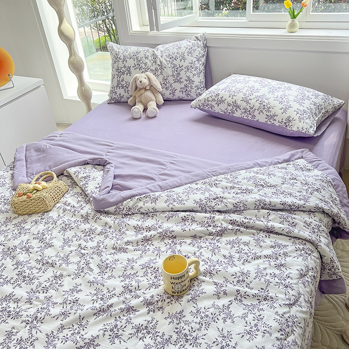 91家纺网 家纺一手货源 找家纺 安哆啦家纺 2024新款A类泡泡棉印花夏被四件套 紫苏