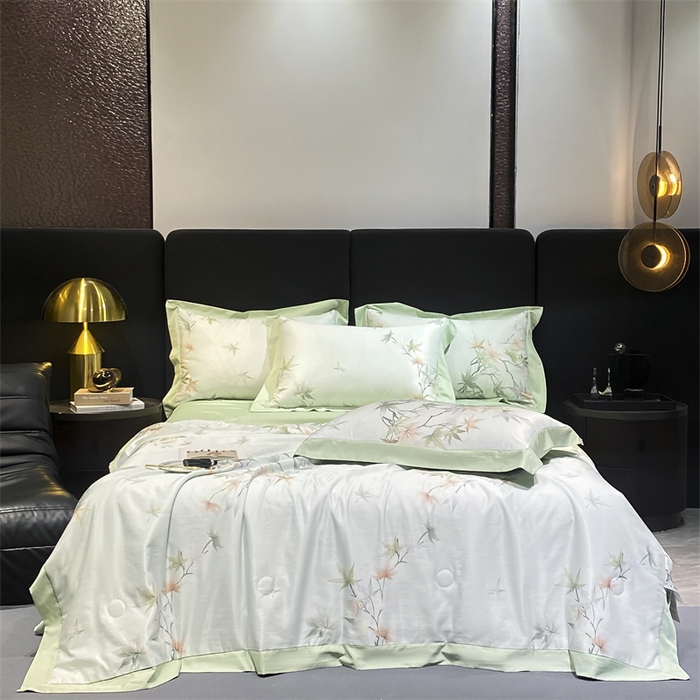 91家纺网 家纺一手货源 找家纺 佳品居 2024新款莱塞尔天丝印花夏被四件套 青竹丹枫