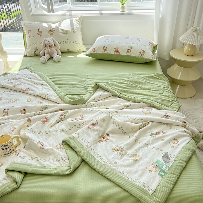 91家纺网 家纺一手货源 找家纺 安哆啦家纺 2024新款A类泡泡棉印花夏被四件套 束漫