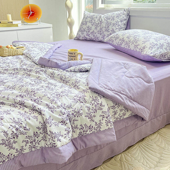 91家纺网 家纺一手货源 找家纺 安哆啦家纺 2024新款A类泡泡棉印花夏被四件套 紫苏