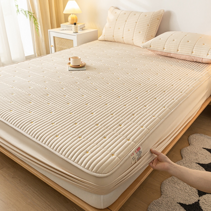 91家纺网 家纺一手货源 找家纺 鑫钰 新款刺绣防水床笠床垫保护罩床罩-星愿 星愿-奶糖咖