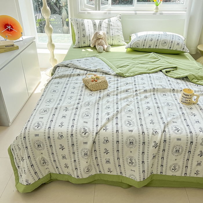 91家纺网 家纺一手货源 找家纺 安哆啦家纺 2024新款A类泡泡棉印花夏被四件套 菲尔