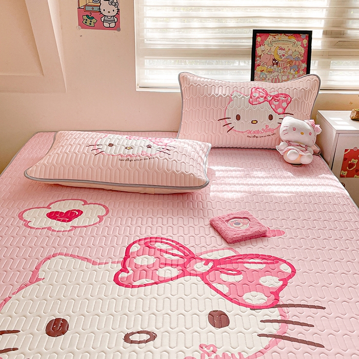 91家纺网 家纺一手货源 找家纺 金爱家 2024款三丽鸥乳胶凉席床笠款 粉梦kt