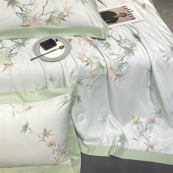 91家纺网 家纺一手货源 找家纺 佳品居 2024新款莱塞尔天丝印花夏被四件套 青竹丹枫