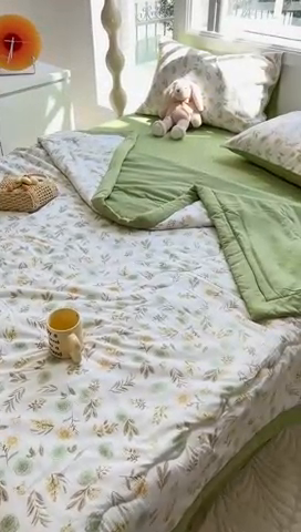 91家纺网 家纺一手货源 找家纺 安哆啦家纺 2024新款A类泡泡棉印花夏被四件套 春意盎然