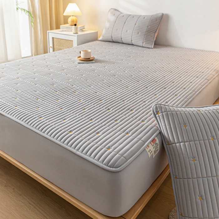 91家纺网 家纺一手货源 找家纺 鑫钰 新款刺绣防水床笠床垫保护罩床罩-星愿 星愿-柏林灰