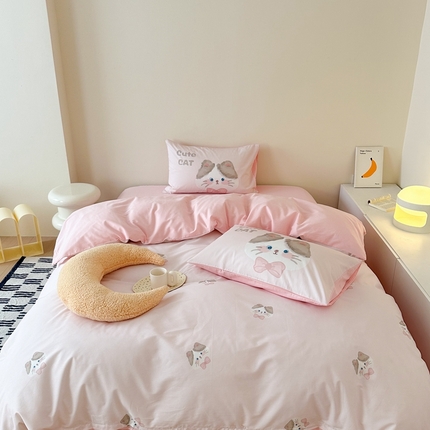 美乐迪家纺 2024ins韩风全棉四件套 可爱猫咪