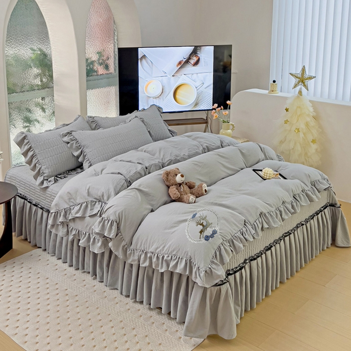 91家纺网 家纺一手货源 找家纺 言熙居家纺 2024新款亲肤床盖四件套-浪漫之约 浪漫之约灰