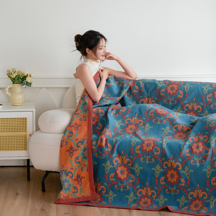 91家纺网 家纺一手货源 找家纺 棠薇家纺 2025新款60S新疆长绒棉细纱毛巾被盖毯大床盖 温婉花境