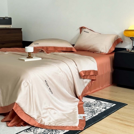 91家纺网 家纺一手货源 找家纺 CINNY馨宜 2025新款A类55%大豆纤维 双拼色夏被（炫彩） 焦糖橙