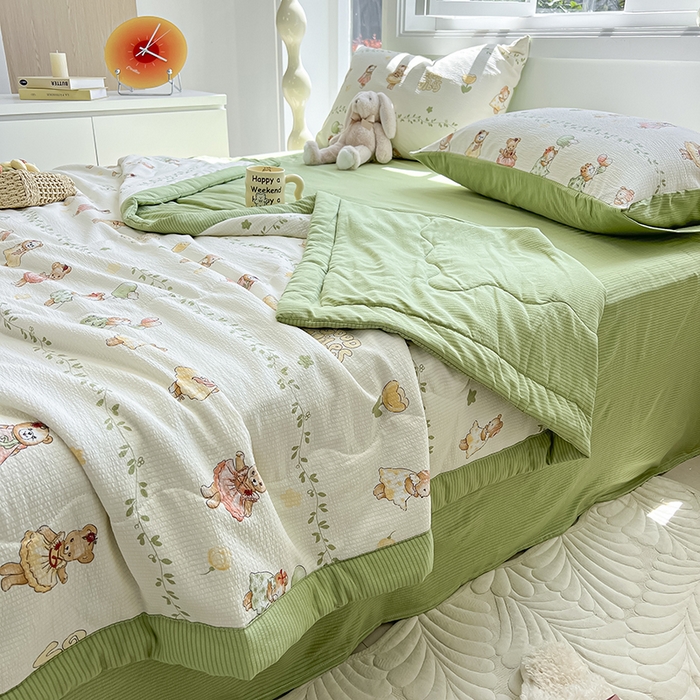 91家纺网 家纺一手货源 找家纺 安哆啦家纺 2024新款A类泡泡棉印花夏被四件套 束漫