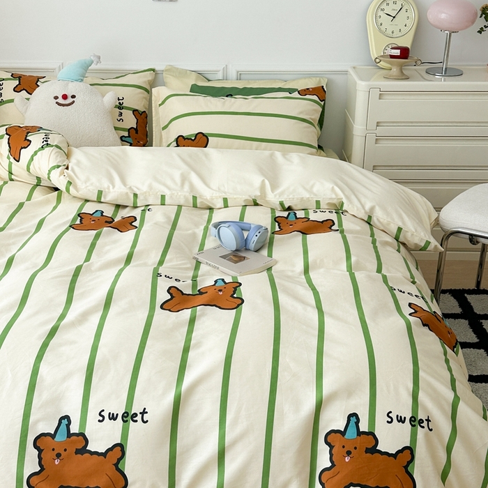 91家纺网 家纺一手货源 找家纺 昔可家纺 2024开春新款全棉印花卡通四件套 圣诞狗狗