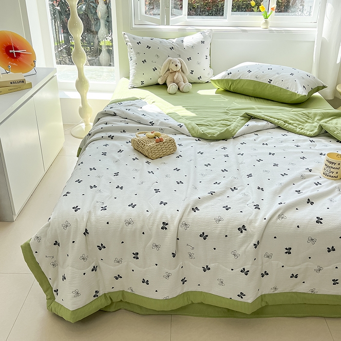 91家纺网 家纺一手货源 找家纺 安哆啦家纺 2024新款A类泡泡棉印花夏被四件套 蝴蝶结