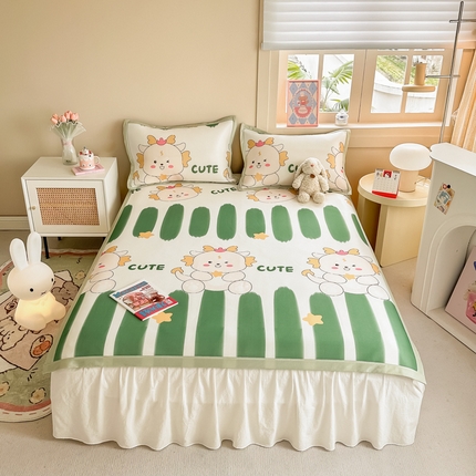 91家纺网 家纺一手货源 找家纺 懒猫家纺 宽边凉感丝凉席夏被四件套 俏皮恐龙