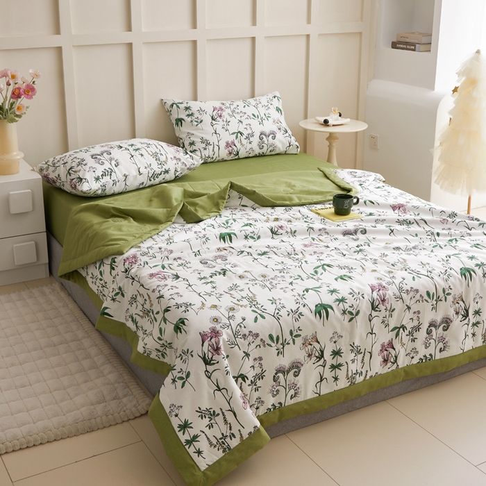 91家纺网 家纺一手货源 找家纺 怡家居 2024新款全棉印花手包边夏被四件套 细语