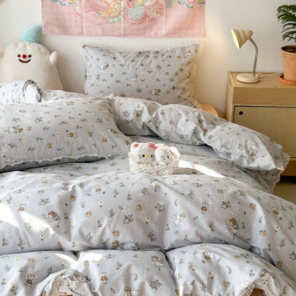 昔可家纺 2024新款全棉仙仙雪纺纱花边四件套 小仙女