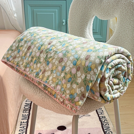 91家纺网 家纺一手货源 找家纺 （总）梦依依 2025新款全棉双层纱贝壳边夏被四件套