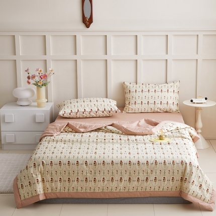 怡家居 2024新款全棉印花手包边夏被四件套 沁恬