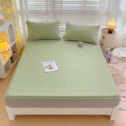 91家纺网 家纺一手货源 找家纺 大柏树 2025新款A类提花冰豆豆凉席床笠款 玫瑰-绿