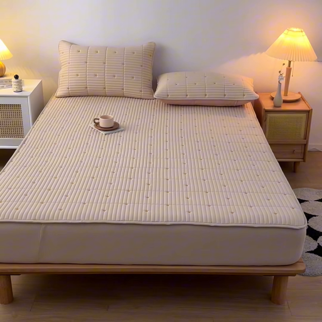 91家纺网 家纺一手货源 找家纺 鑫钰 新款刺绣防水床笠床垫保护罩床罩-星愿 星愿-奶糖咖