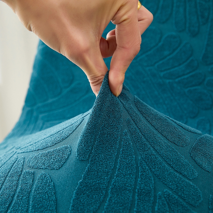 91家纺网 家纺一手货源 找家纺 共鸣沙发套 2024新款臻品提花系列椅套（短背款弧形椅套） 织叶-净蓝