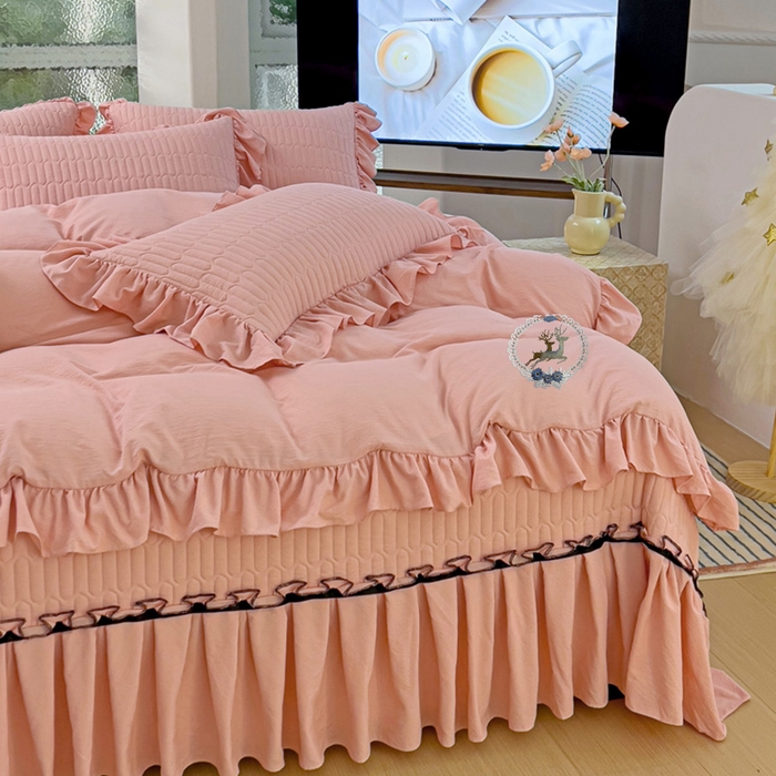 91家纺网 家纺一手货源 找家纺 言熙居家纺 2024新款亲肤床盖四件套-浪漫之约 浪漫之约浅粉