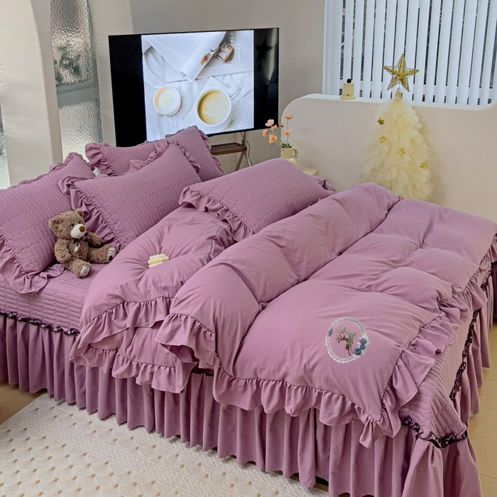 91家纺网 家纺一手货源 找家纺 言熙居家纺 2024新款亲肤床盖四件套-浪漫之约 浪漫之约紫
