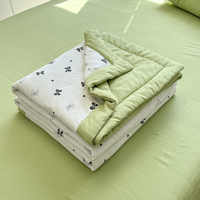 91家纺网 家纺一手货源 找家纺 安哆啦家纺 2024新款A类泡泡棉印花夏被四件套 蝴蝶结