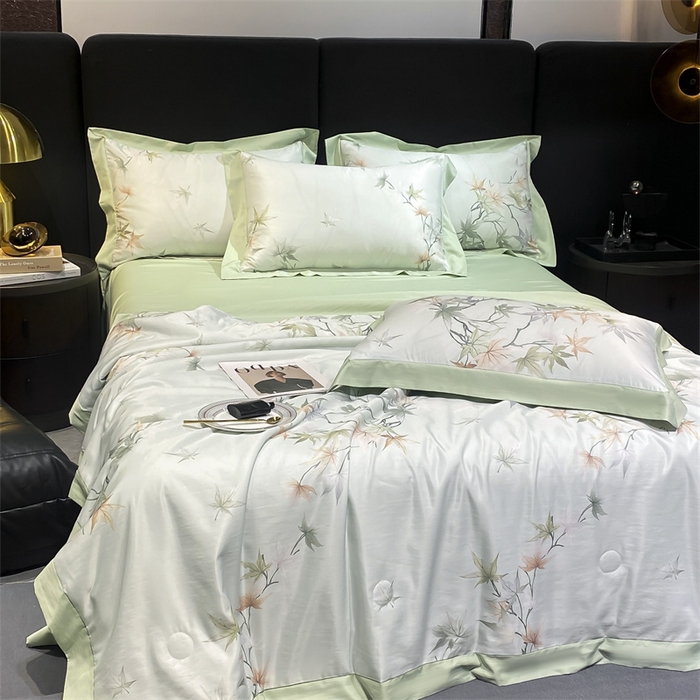 91家纺网 家纺一手货源 找家纺 佳品居 2024新款莱塞尔天丝印花夏被四件套 青竹丹枫