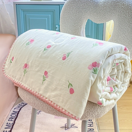 91家纺网 家纺一手货源 找家纺 （总）梦依依 2025新款全棉双层纱贝壳边夏被四件套