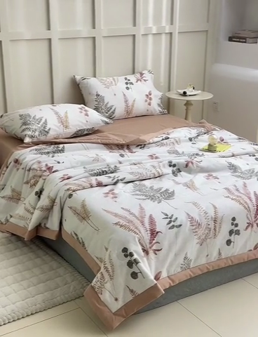 91家纺网 家纺一手货源 找家纺 怡家居 2024新款全棉印花手包边夏被四件套 羽兮