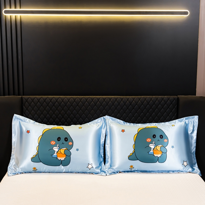 91家纺网 家纺一手货源 找家纺 梦舒羽 2025新款可水洗冰丝枕套宿舍单人凉爽枕头套 小恐龙