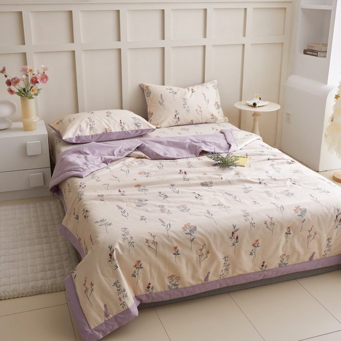 91家纺网 家纺一手货源 找家纺 怡家居 2024新款全棉印花手包边夏被四件套 紫藤