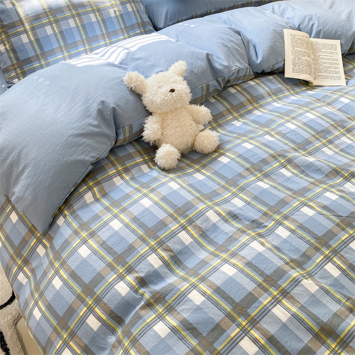 91家纺网 家纺一手货源 找家纺 盛秋家纺 2025新款亲肤格子水洗棉四件套 简约+海清