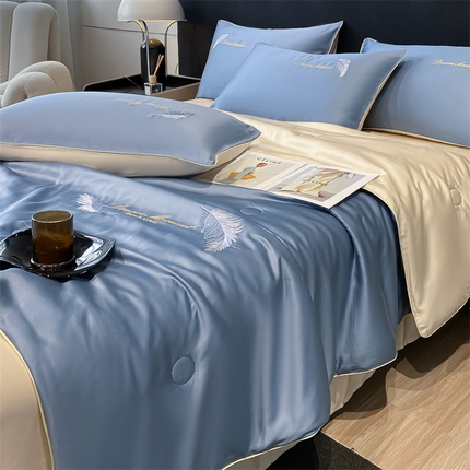 91家纺网 家纺一手货源 找家纺 （总）小久久（小九九） 2024新款水洗真丝刺绣夏被四件套-羽梦