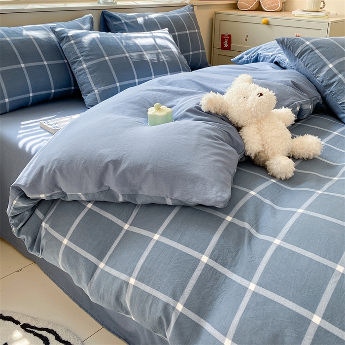 91家纺网 家纺一手货源 找家纺 （总）盛秋家纺 2025新款亲肤格子水洗棉条纹格子四件套【简约风】