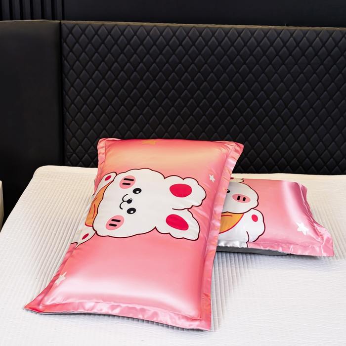 91家纺网 家纺一手货源 找家纺 梦舒羽 2025新款可水洗冰丝枕套宿舍单人凉爽枕头套 小兔叽