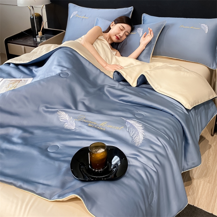 91家纺网 家纺一手货源 找家纺 （总）小久久（小九九） 2024新款水洗真丝刺绣夏被四件套-羽梦