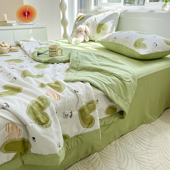 91家纺网 家纺一手货源 找家纺 安哆啦家纺 2024新款A类泡泡棉印花夏被四件套 爱心兔